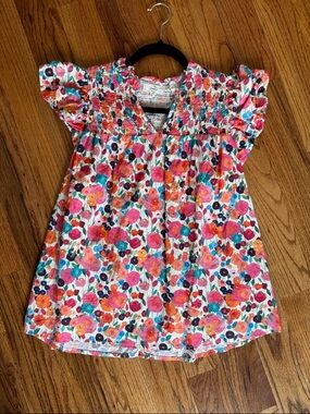Entro Floral Smocked Short-Sleeve Top - Pink & Multicolor
